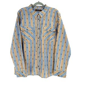 Shyanne Aztec Striped Concho Snap Western Shirt Womens XL Blue Cowgirl Rodeo NEW